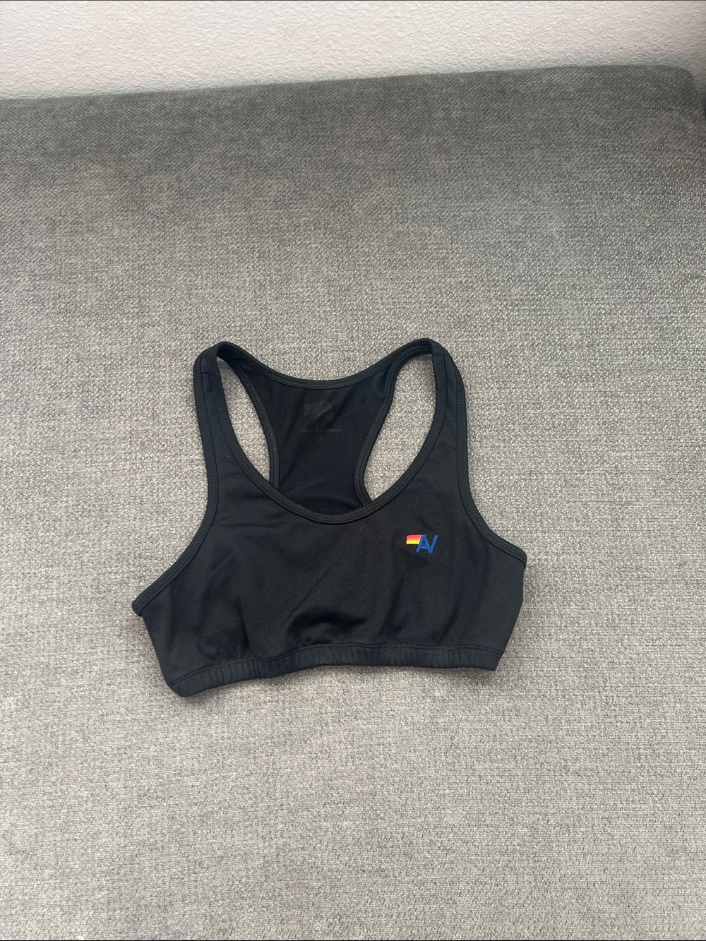 Aviator Nation Black Racerback Sports Bra with Rainbow Logo